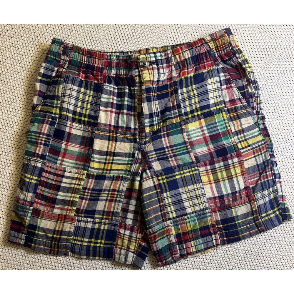 Ralph Lauren Boy’s Sz 12 Multicolor Madras Plaid Patchwork Shorts School Preppy